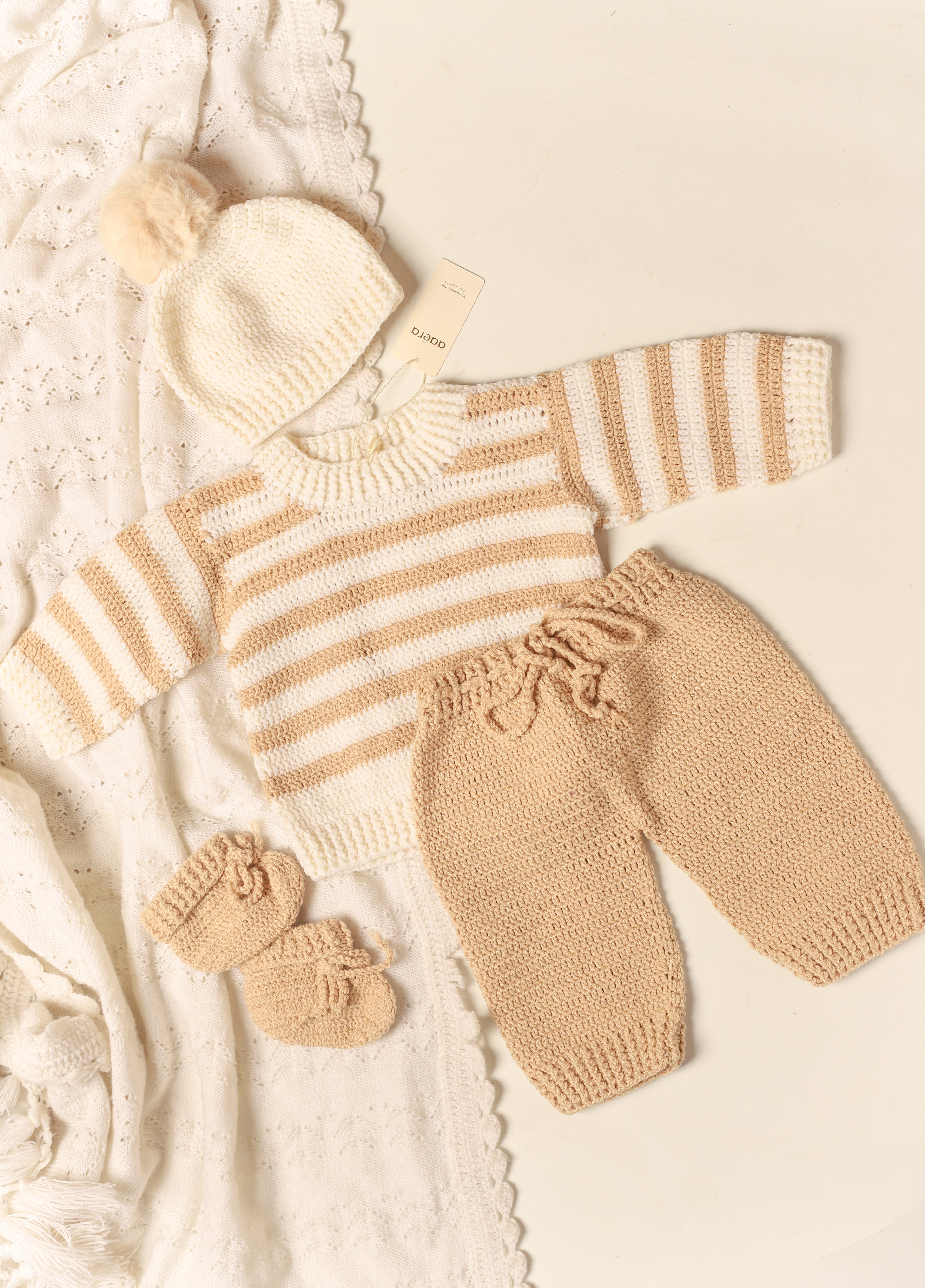 Beige Striped Sweater Set