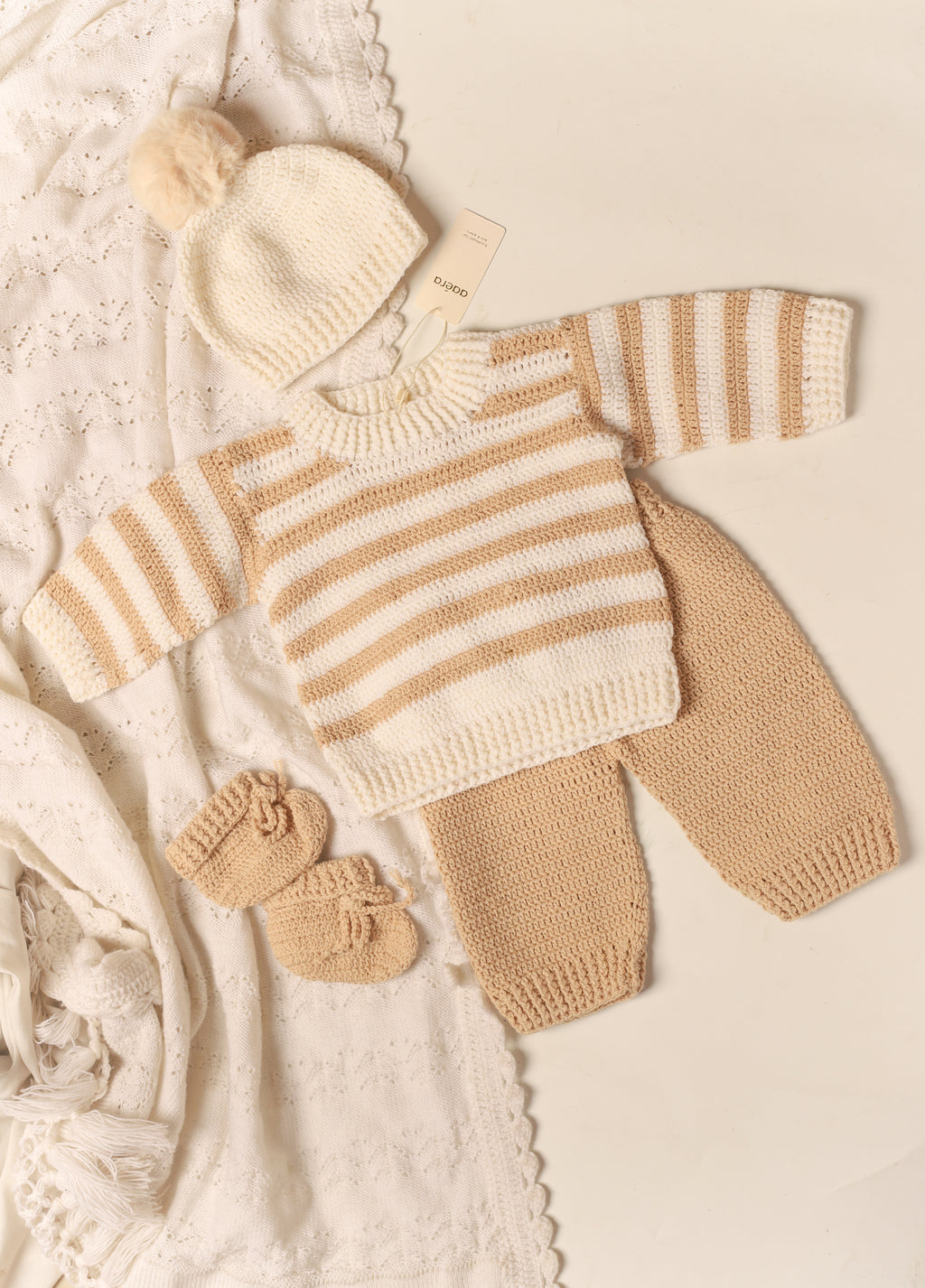Beige Striped Sweater Set