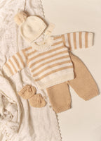 Beige Striped Sweater Set