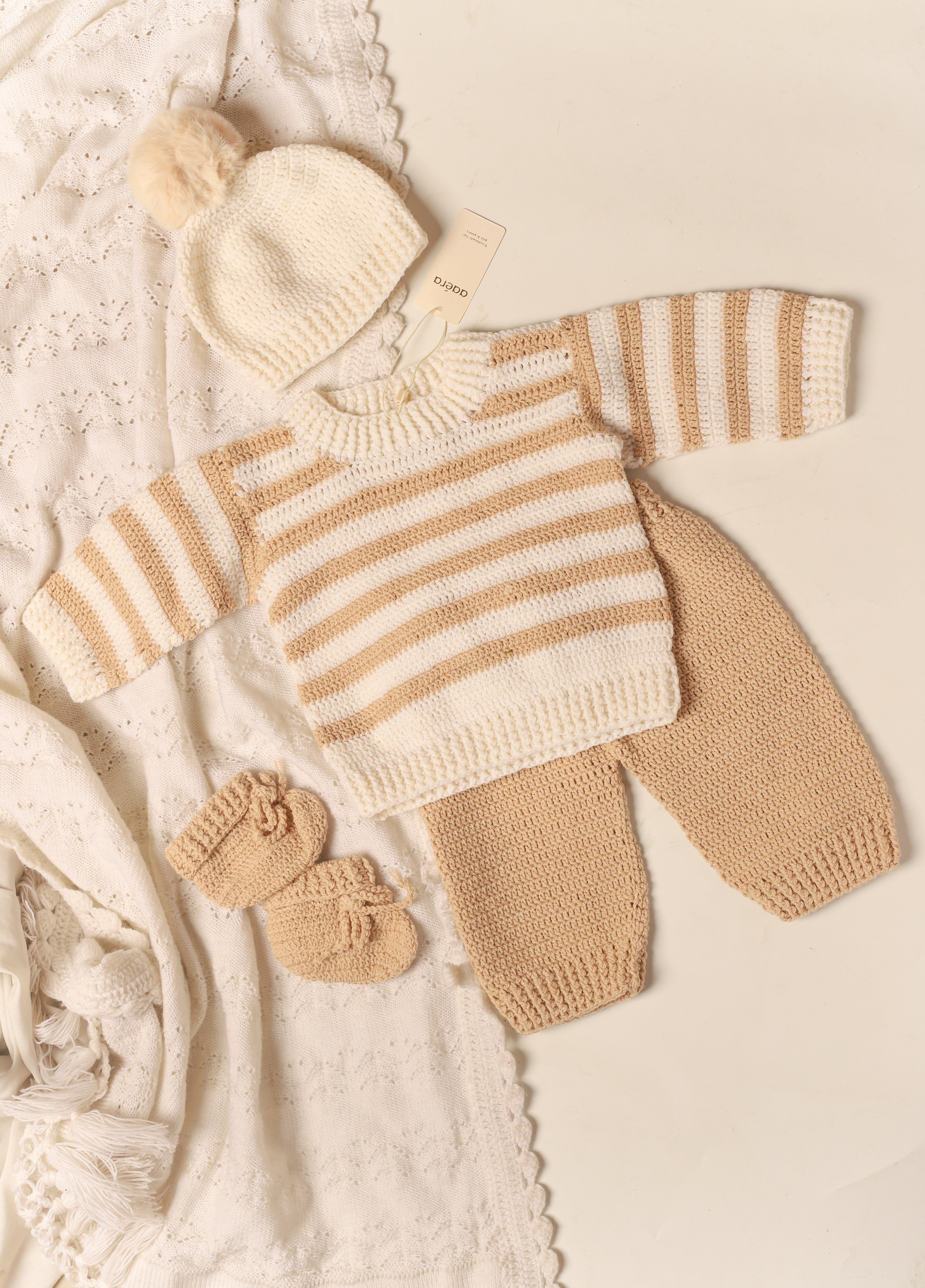 Beige Striped Sweater Set