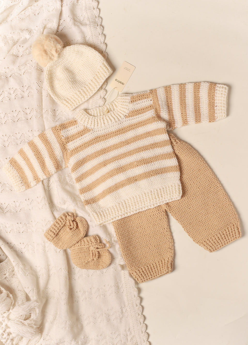 Beige Striped Sweater Set