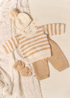 Beige Striped Sweater Set