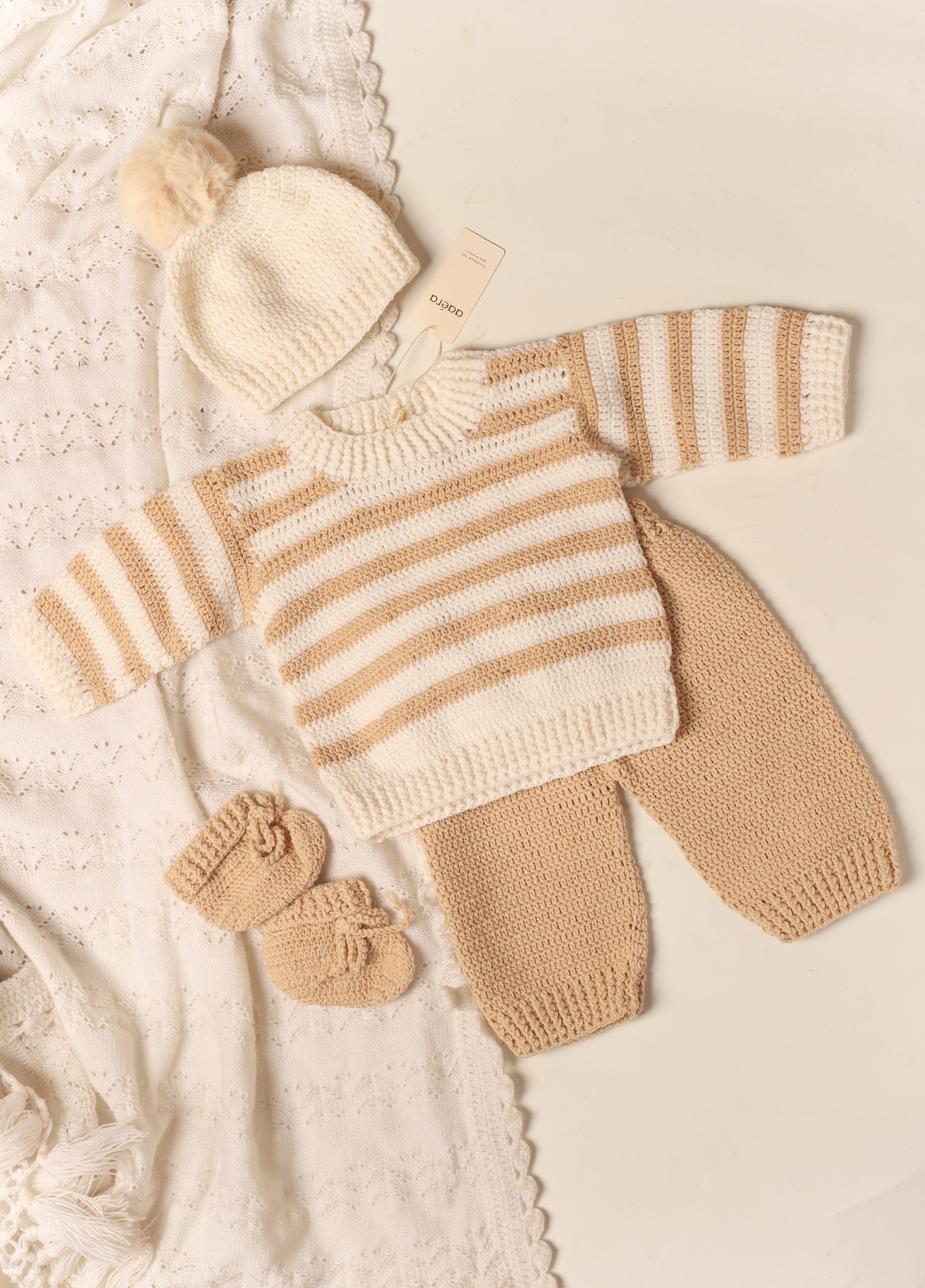 Beige Striped Sweater Set